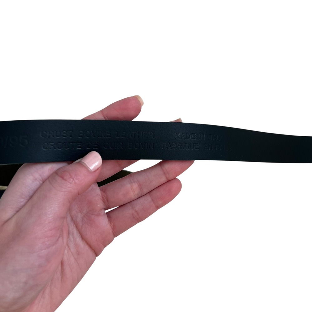 Caroll‎ Dark Green Suede Leather Western Belt Brass Gold Shell Buckle 44" Length - Picture 3 of 7